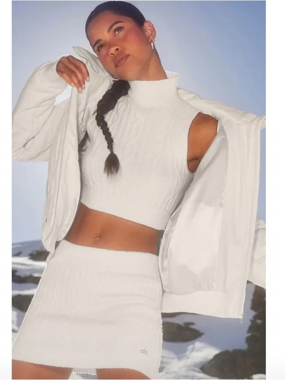 ALO Cable Knit Winter Bliss Cropped Tank Ivory Cream Size Small